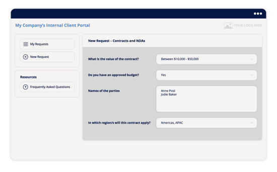 legal intake and triage software - sending a legal request to legal