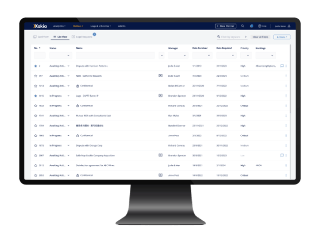 legal matter management software - list view in Xakia legal matter management software - list view in Xakia