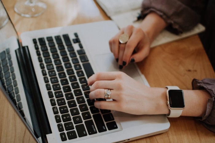 woman using laptop - working on a legal matter